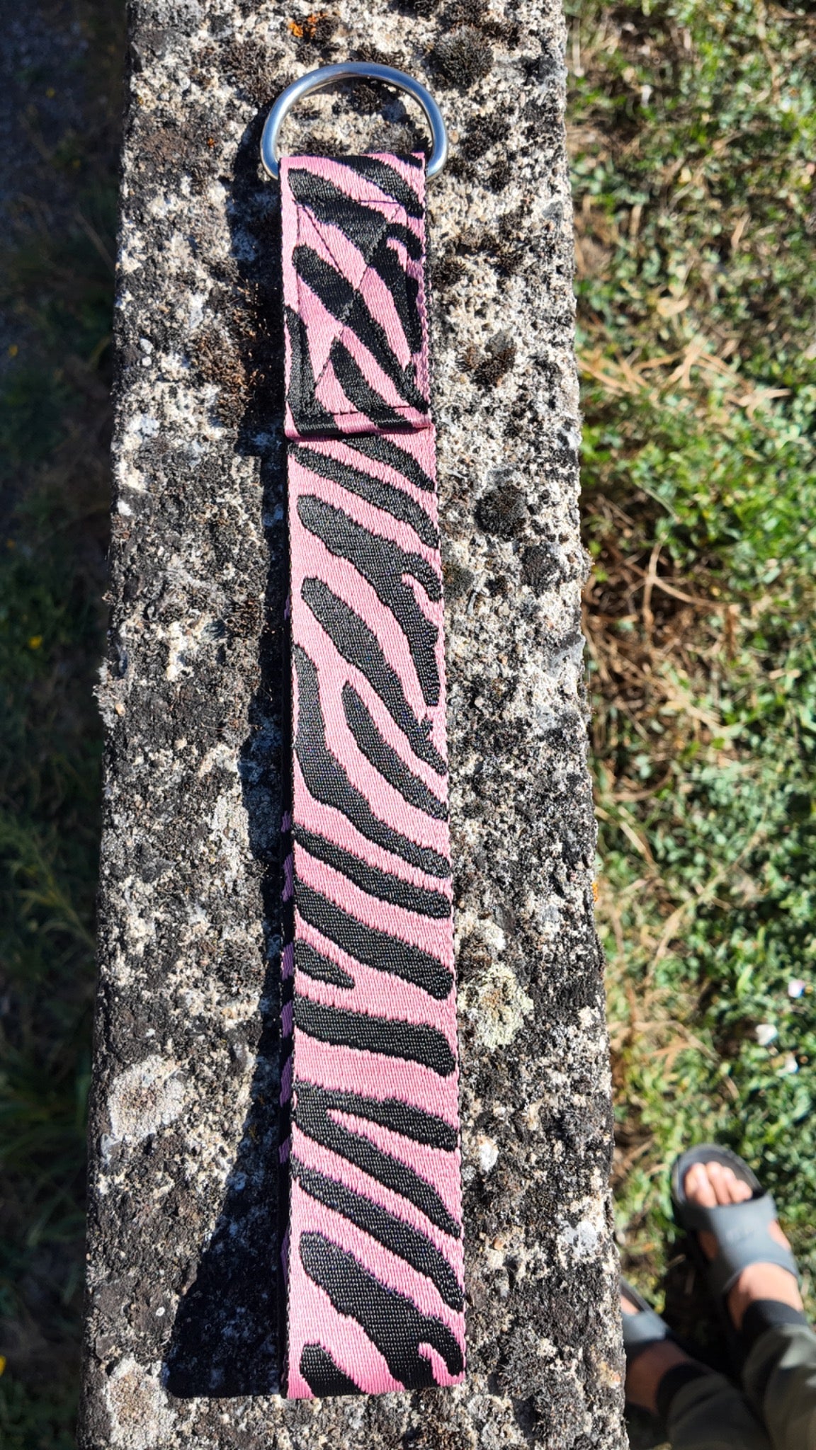 Zebra Head Strap pink and black full view – Archival Custom Shop